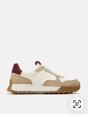 Zara Women's Beige & Burgundy Low-Top Sneakers